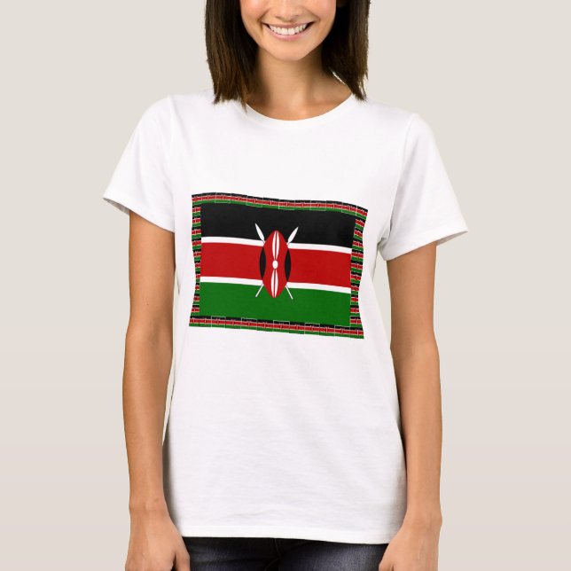 Kenya Flag: With Miniature Flag Frame Border Art  T-Shirt (Front)