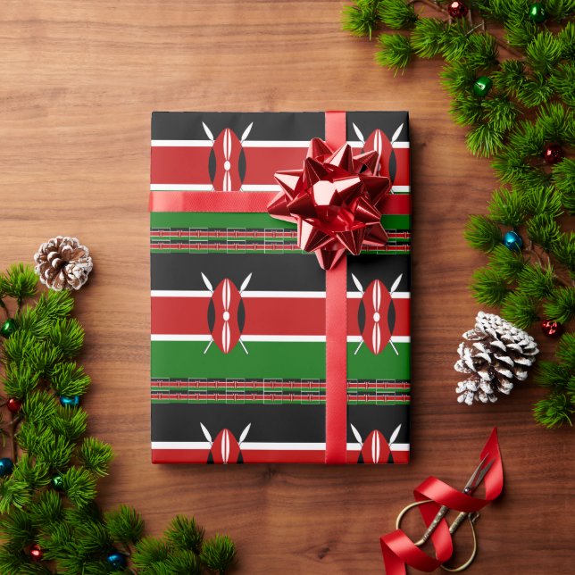 Kenya Flag: With Miniature Flag Frame Border Art  Wrapping Paper (Holiday Gift)