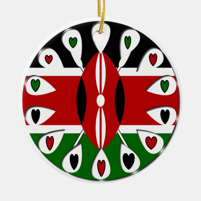 Kenya Hearts Ceramic Tree Decoration (Front)