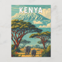 Kenya Illustration Travel Art Vintage
