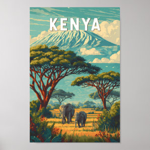 Kenya Illustration Travel Art Vintage Poster