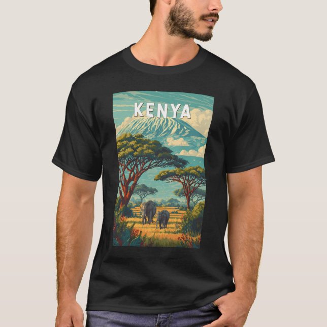 Kenya Illustration Travel Art Vintage T-Shirt (Front)