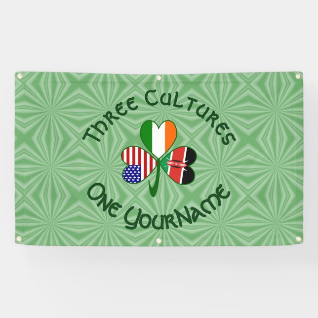 Kenya Ireland USA Shamrock Flag Personalised  Banner (Horizontal)