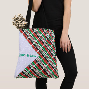Kenya Kenyan Flag Tiled Green Personalised Name Tote Bag
