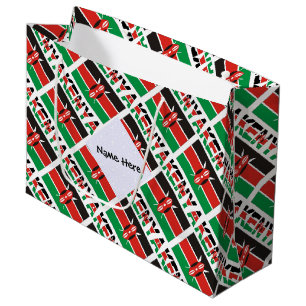 Kenya Kenyan Flag Tiled Personalised Name  Large Gift Bag