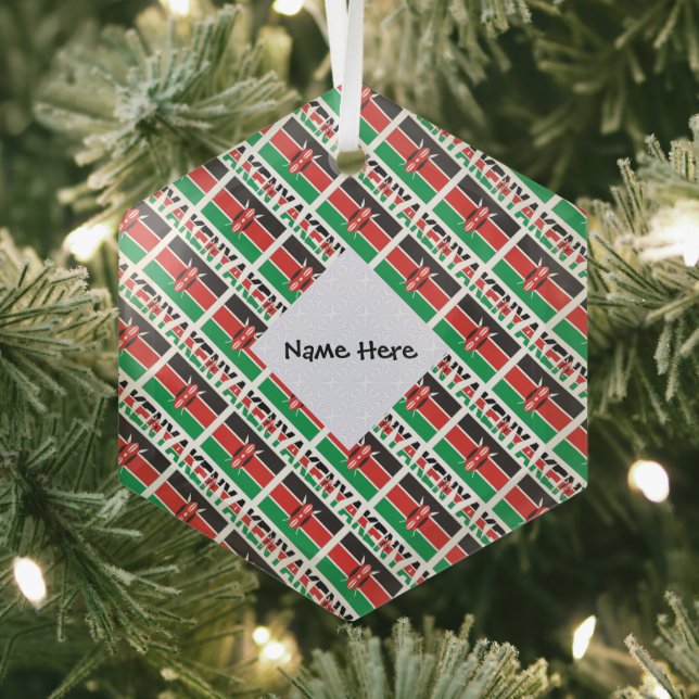 Kenya Kenyan Flag Tiled Personalized  Glass Tree Decoration (Insitu)