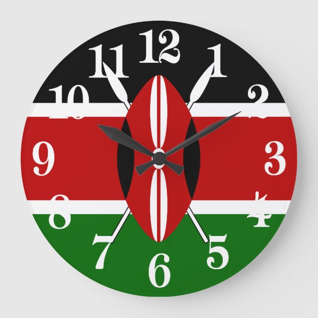 Kenya Maasai flag Bendera ya Kenya Large Clock (Front)