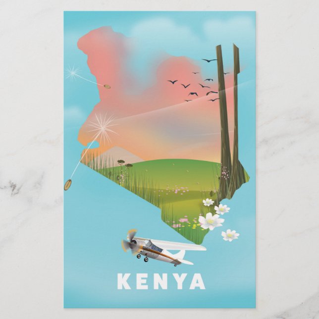 Kenya Map Illustration travel poster. (Front)