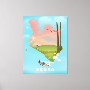 Kenya Map Illustration travel poster. Canvas Print