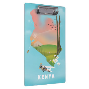 Kenya Map Illustration travel poster. Clipboard