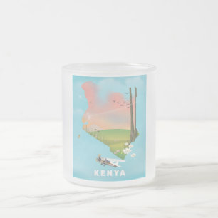 Kenya Map Illustration travel poster. Frosted Glass Coffee Mug