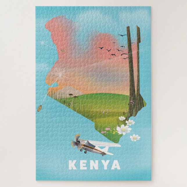 Kenya Map Illustration travel poster. Jigsaw Puzzle (Vertical)