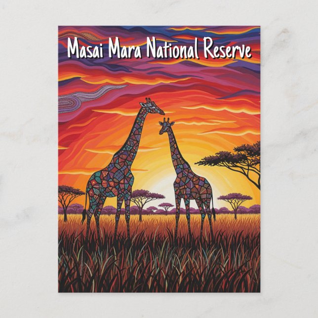 Kenya Masai Mara Giraffes African Art Postcard (Front)