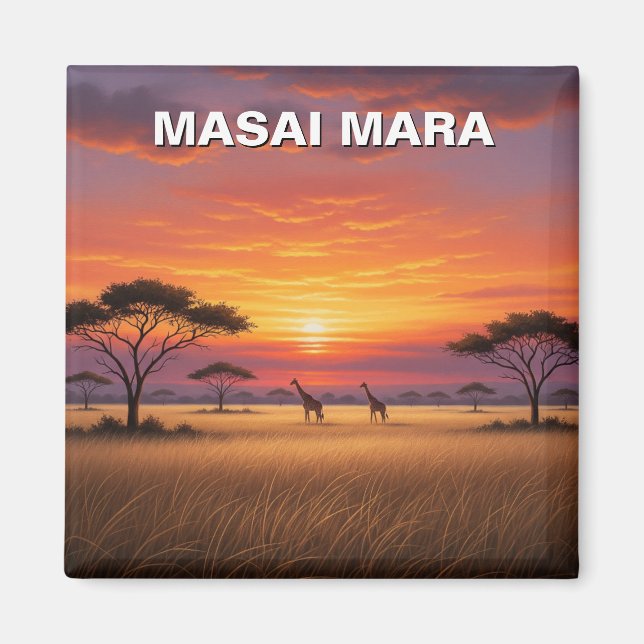 Kenya Masai Mara Giraffes Sunset Magnet (Front)