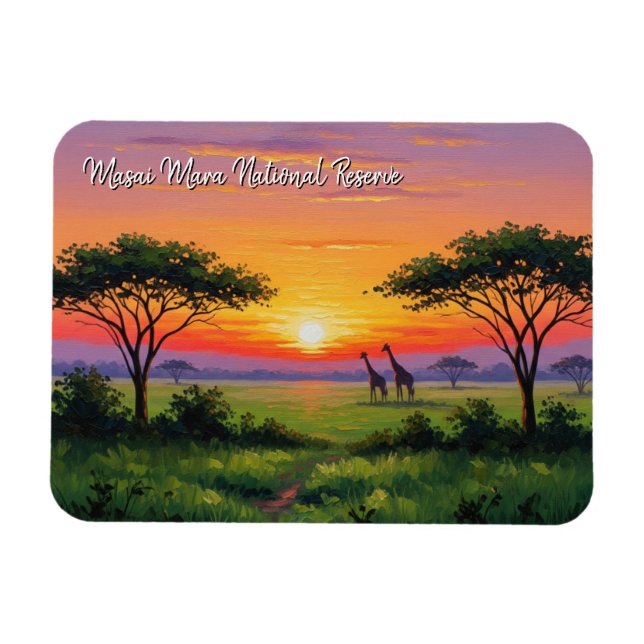 Kenya Masai Mara Giraffes Sunset Magnet (Horizontal)
