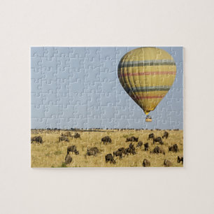 Kenya, Masai Mara. Tourists ride hot air balloon Jigsaw Puzzle