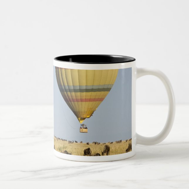 Kenya, Masai Mara. Tourists ride hot air balloon Two-Tone Coffee Mug (Right)