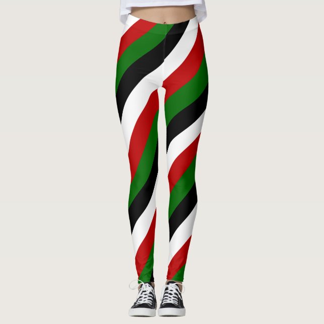 Kenya National Flag Colours Diagonal Striped Leggings (Front)