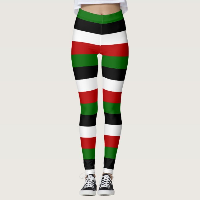 Kenya National Flag Colours Horizontal Striped Leggings (Front)