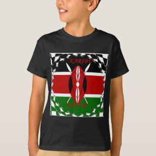 Kenya National Flag Colours Pattern Art Design T-Shirt