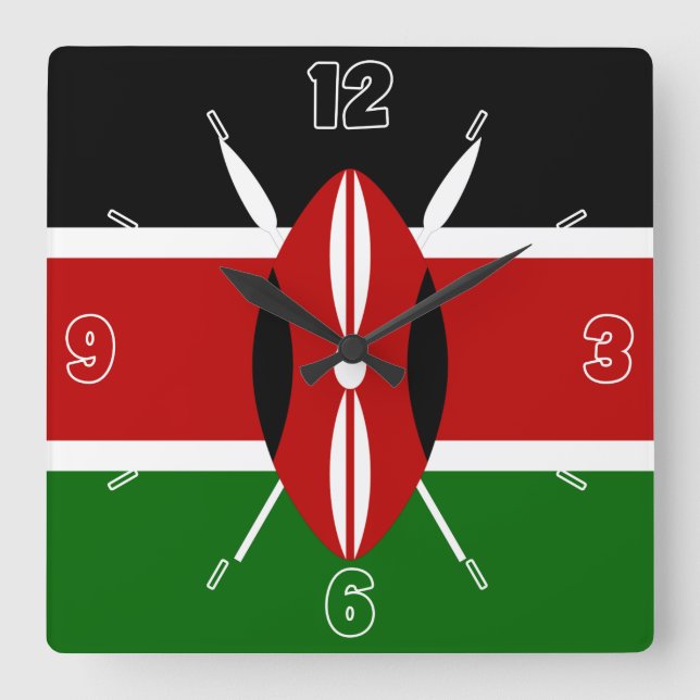 Kenya National Flag Patriotic Square Wall Clock (Front)