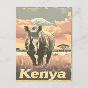 Kenya Rhino Vintage Postcard