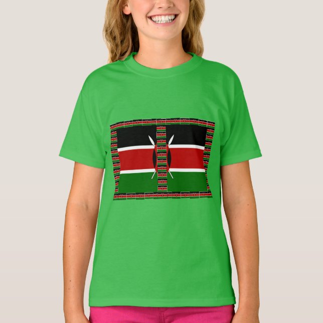 Kenya Seamless Miniature Flags Border Frames Art  T-Shirt (Front)