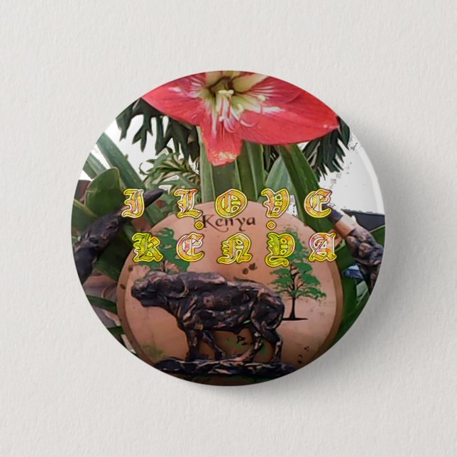 Kenyan Beauty: Flower, Aloe Vera, & Buffalo Design 6 Cm Round Badge (Front)