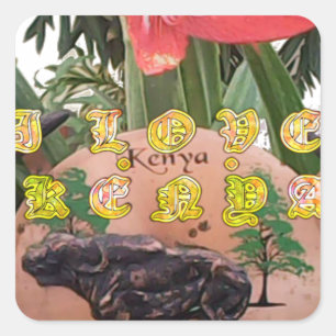 Kenyan Beauty: Flower, Aloe Vera, & Buffalo Design Square Sticker