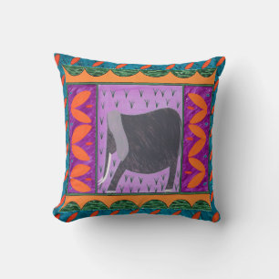 Kenyan Elephant Orange Throw Pillow