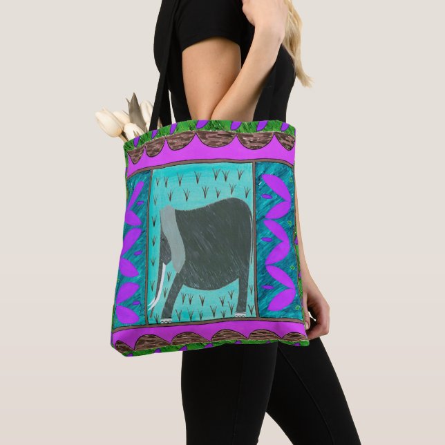 Kenyan Elephant Violet Tote bag (Close Up)