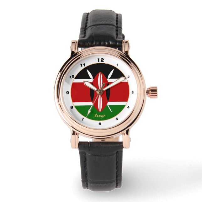 Kenyan Flag & Kenya trendy fashion /design watch (Front)