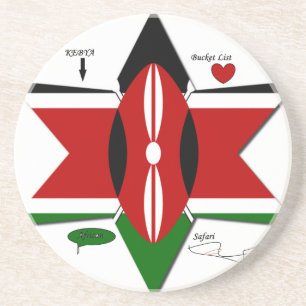 Kenyan Flag Safari Design: Bucket List Coaster