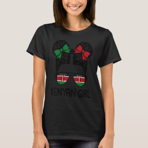 Kenyan Girl Messy Bun Kenya Pride Patriotic Womens T-Shirt
