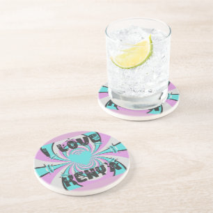 Kenyan Heart Art: I Love Kenya Purple Cyan Abstrac Coaster