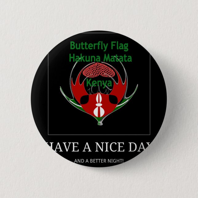 Kenyan Shield Design: Butterfly Flag.  6 Cm Round Badge (Front)