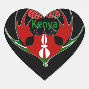 Kenyan Shield Design: Butterfly Flag.  Heart Sticker