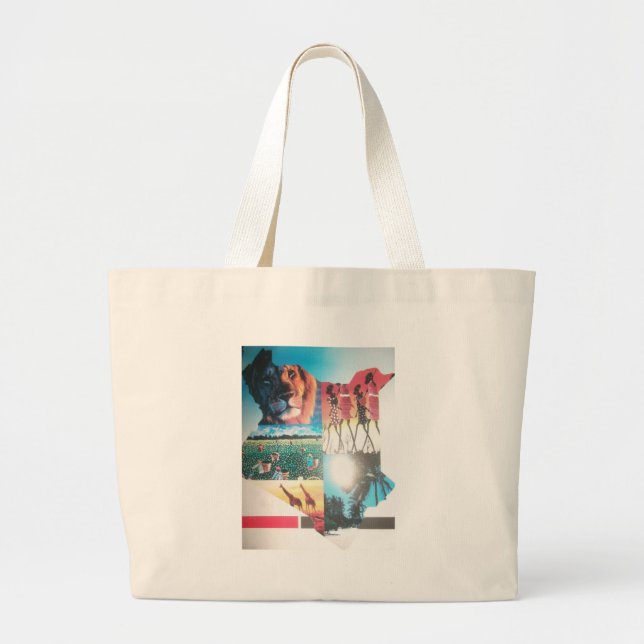 Kenyan Tapestry: Wildlife, Culture, and Coastal Be Large Tote Bag (Front)