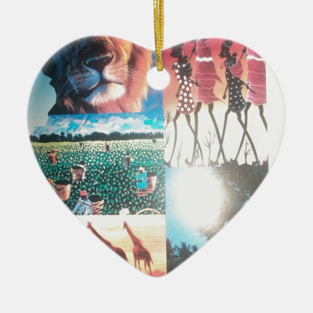 Kenyan Tapestry: Wildlife, Culture,& Coastal Beach Ceramic Tree Decoration (Front)