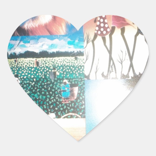 Kenyan Tapestry: Wildlife, Culture,& Coastal Beach Heart Sticker (Front)