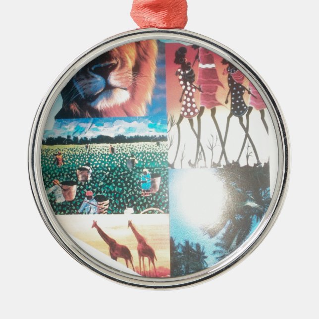 Kenyan Tapestry: Wildlife, Culture,& Coastal Beach Metal Tree Decoration (Front)