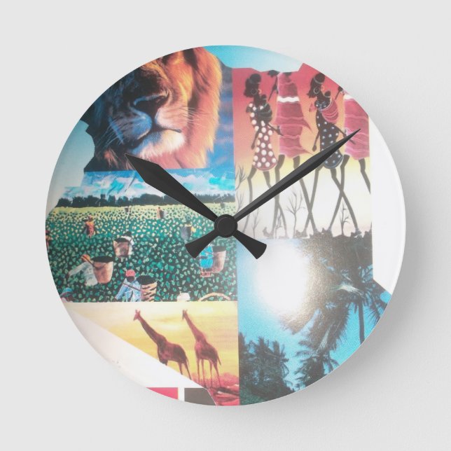 Kenyan Tapestry: Wildlife, Culture,& Coastal Beach Round Clock (Front)