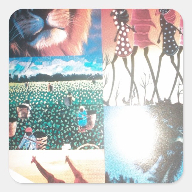 Kenyan Tapestry: Wildlife, Culture,& Coastal Beach Square Sticker (Front)