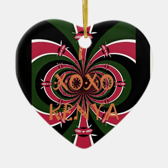 Kenyan Travel Gift – Hugs & Kisses Design Ceramic Tree Decoration (Front)