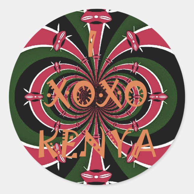 Kenyan Travel Gift – Hugs & Kisses Design Classic Round Sticker (Front)