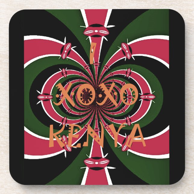 Kenyan Travel Gift – Hugs & Kisses Design Coaster (Front)