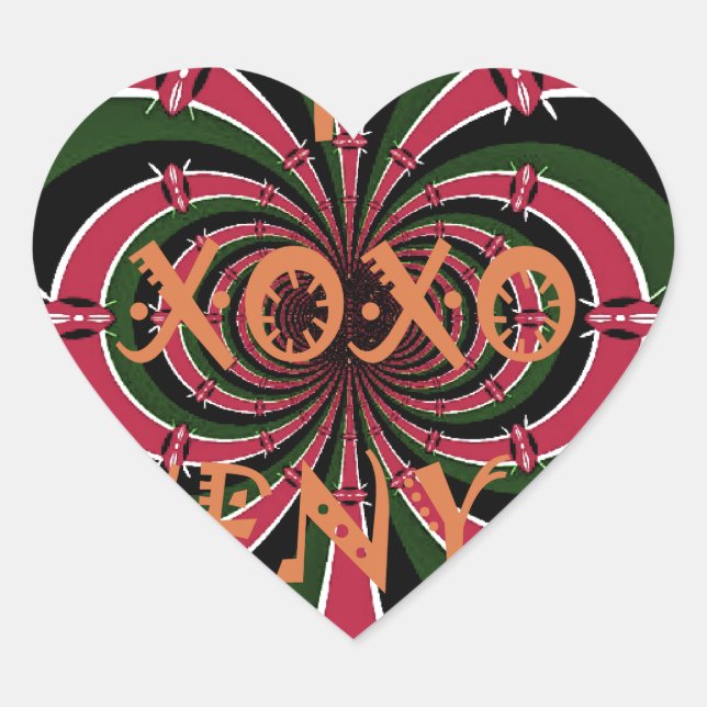 Kenyan Travel Gift – Hugs & Kisses Design Heart Sticker (Front)
