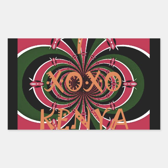 Kenyan Travel Gift – Hugs & Kisses Design Rectangular Sticker (Front)