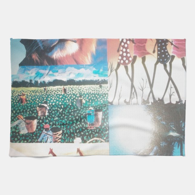 Kenya's Cultural Roaring Pride Sipping Serenity: Tea Towel (Horizontal)