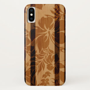 Keokea Beach Hibiscus Faux Wood Surfboard iPhone X Case